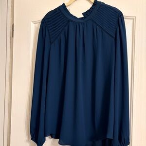 LOF Navy Blue Blouse with Pleated Details